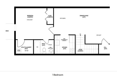 Floor plan for 1 bed, 1 bath, 575 sqft